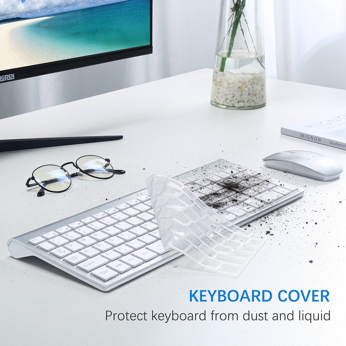 Wireless Keyboard and Mouse Ultra Slim Combo, TopMate 2.4G Silent Compact USB 2400DPI Mouse and Scissor Switch Keyboard Set with Cover, Batteries Included, for PC/Laptop/Windows/Mac - Gray Black