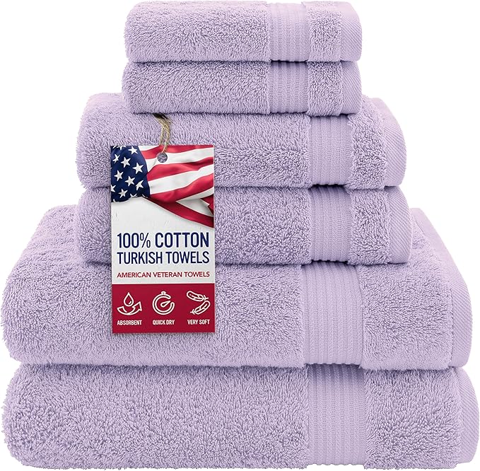 American Veteran Towel, 100% Cotton Turkish 6 Piece Towel Set, Luxury Towels
