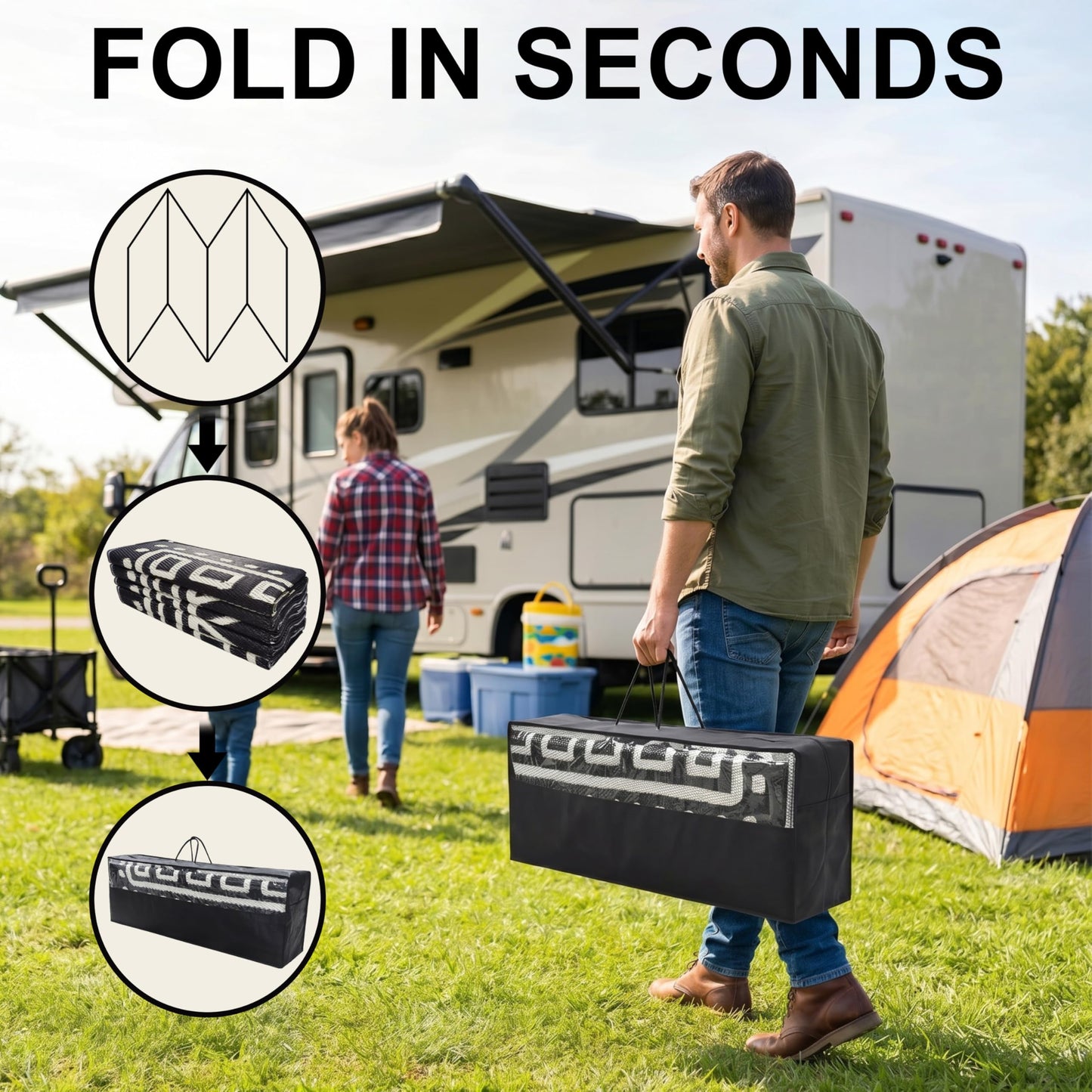 CircleRoad RV Outdoor Rug 9x18 Waterproof Patio Rug Mat with 4 Stakes UV Resistant Reverisble Plastic Straw Outdoor Rug with Carry Bag for RV Camping Picnic Beach Backyard