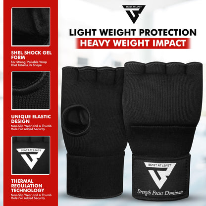 Gel Boxing Hand Wraps Inner Gloves for Men and Women, Quick 76cm Long Wrist Straps, Elasticated Padded Boxing Wraps for Muay Thai, MMA, Kickboxing, Martial Arts (Black, L/XL)