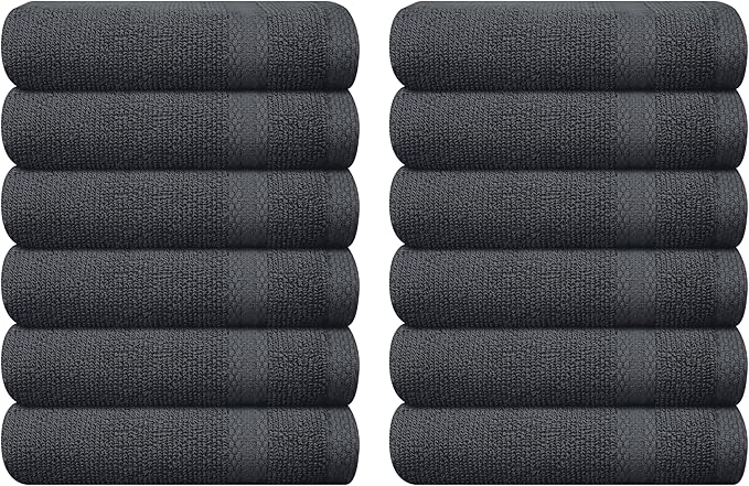 GLAMBURG Ultra Soft 12-Piece Washcloths Set 13x13-100% Ringspun Cotton