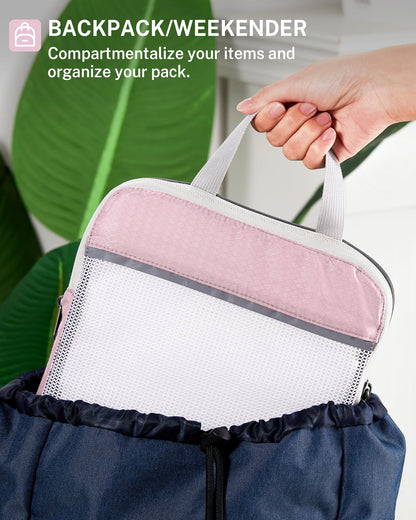 Gonex Compression Packing Cubes Mesh Organizers L+M+S+XS+Slim+Laundry Bag Pink