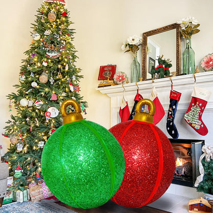 2 Pack 24 Inch Inflatable Christmas Balls, Giant Inflatable Ornaments Outdoor, Extra Large Outdoor Christmas Ornaments for Lawn, Porch, and Front Door (Red & Green)