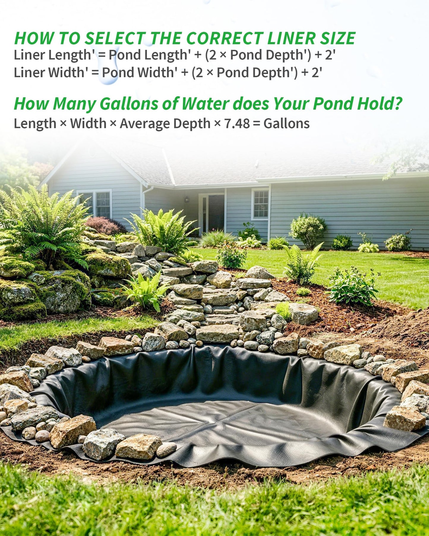 POPOSOAP Pond Liner, Mil Fish Pond EPDM Liner, U-V Resistant Preformed Garden Pond Liners for Outdoor Ponds, Koi Ponds, Garden Fountain, Waterfalls 10 x 10 FT 45Mil