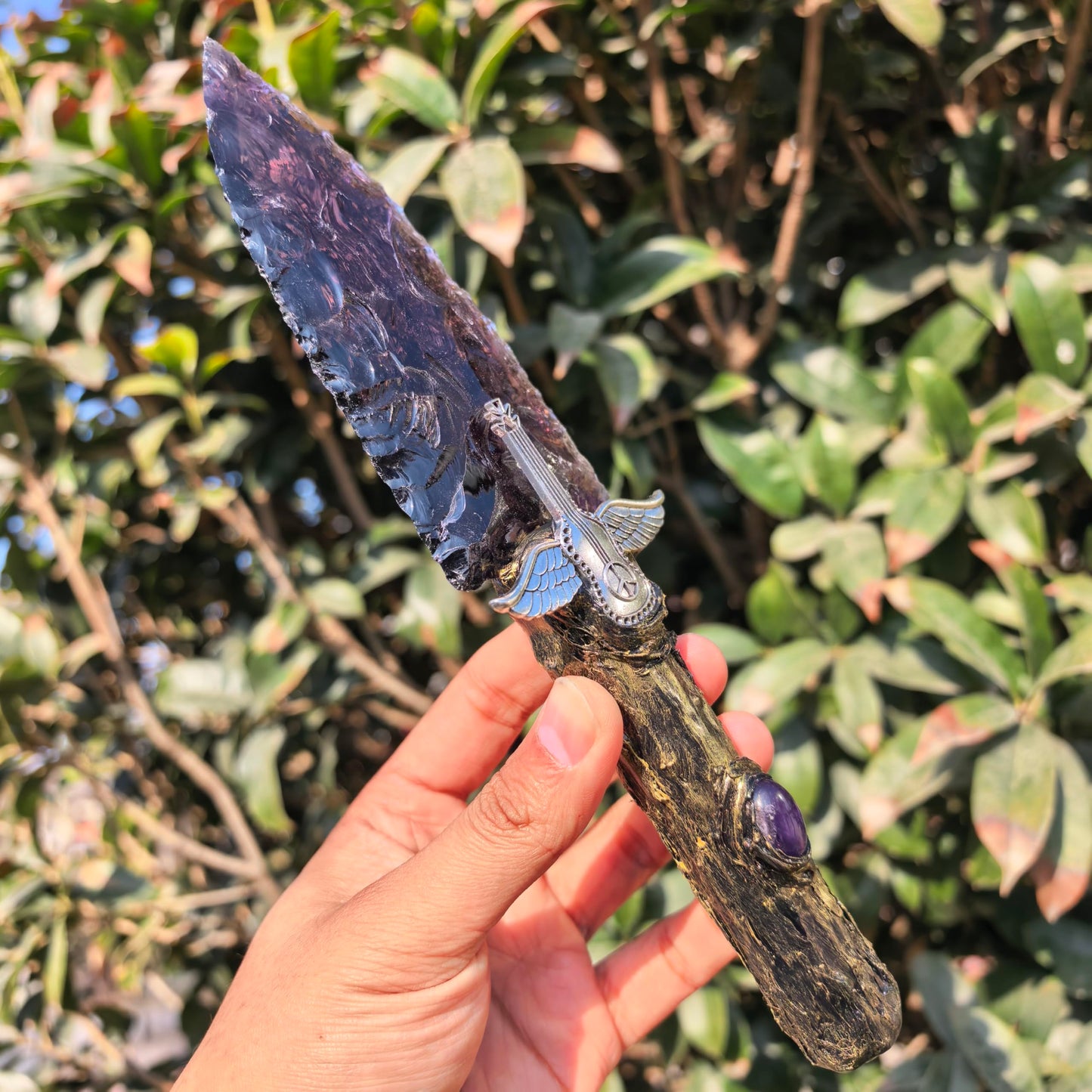 Hand Made Crystal Arrowhead Knife Healing Stone for Chakra Balancing Spiritual Tool, Meditation Gift, Natural Amethyst Opal Obsidian Smoky Quartz Gemstone Home Decor (Amethyst knife 8)