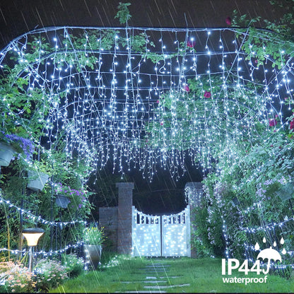 QITONG Icicle Lights for Outside, 33ft 400 LED String Lights Plug in with 8 Modes, Connectable White Icicle Christmas Light Clear Wire Indoor