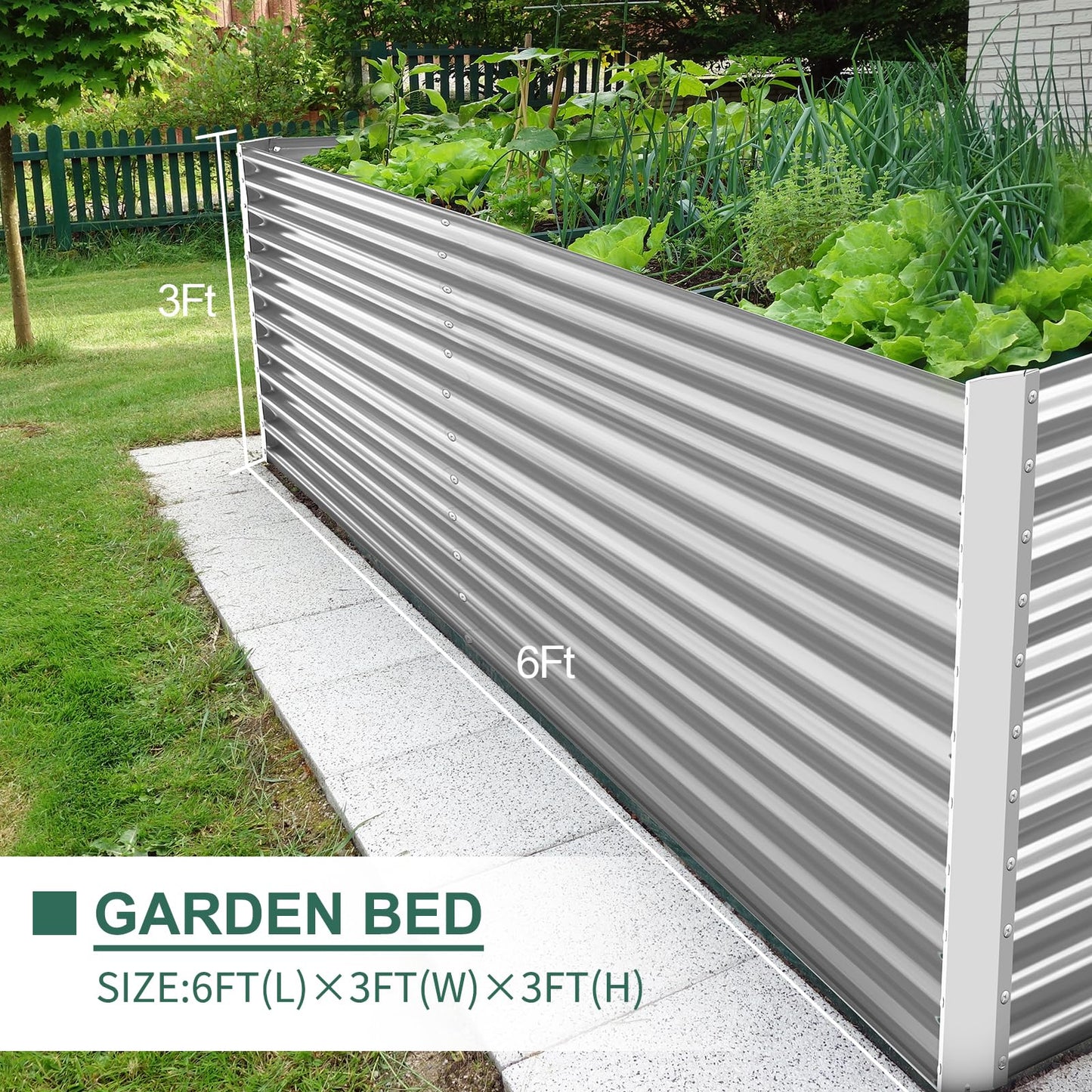 Land Guard 8x4x3ft Rectangular Galvanized Raised Garden Beds, Large-Capacity Metal Planter Box Outdoor, Durable Deep Raised Garden Bed 3ft Tall, Raised Beds for Gardening Vegetables, Classic Silver