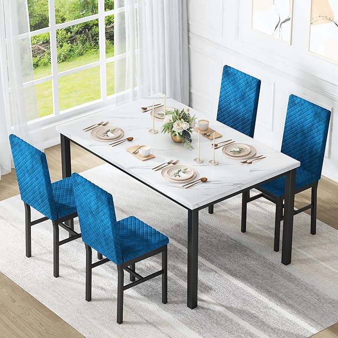 Recaceik Dining Table Set for 4, Modern 5 Piece Dining Table Set Faux Marble