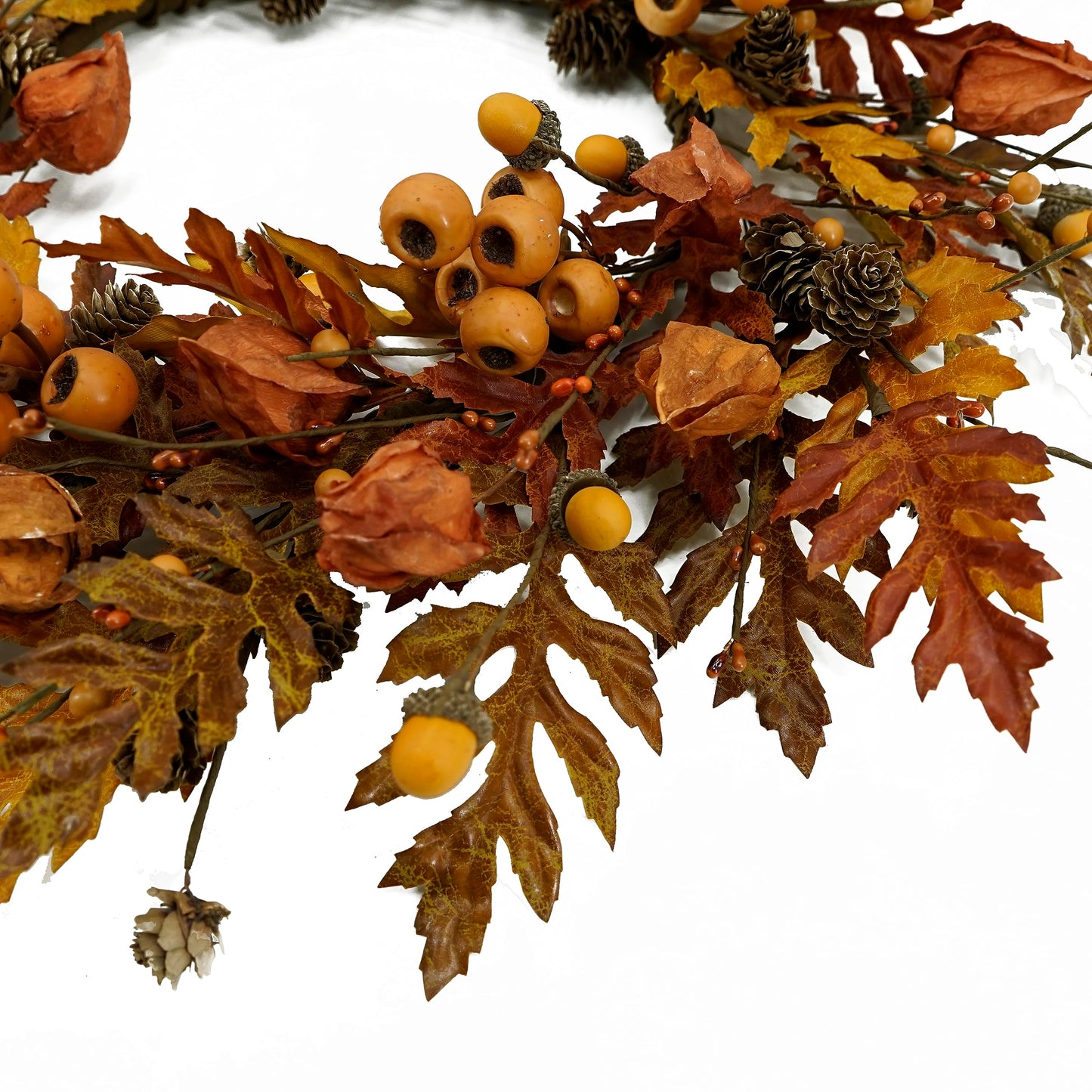 WreathDream 20 inch Fall Wreath Autumn Oak Leaves Wreath with Cape Gooseberry,Oak Leaf,Acorn,Berry,Pine Cone for Front Door Farmhouse Indoor Outdoor Festival Home Decor
