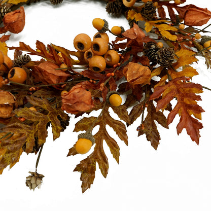 WreathDream 20 inch Fall Wreath Autumn Oak Leaves Wreath with Cape Gooseberry,Oak Leaf,Acorn,Berry,Pine Cone for Front Door Farmhouse Indoor Outdoor Festival Home Decor