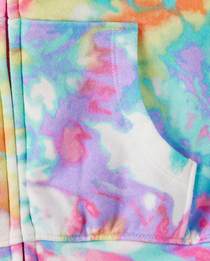 The Children's Place,Girls,Long Sleeve Active Hooded Fleece Full Zip Up,Multicolor Tie Dye,X-Large