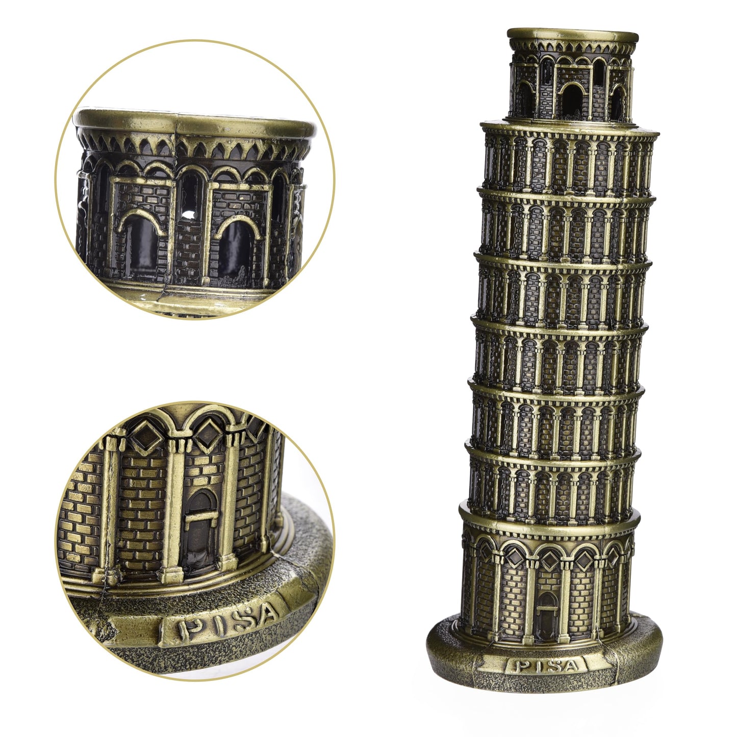 Cutbar 8.7 Inch Leaning Tower of Pisa Architecture Model, Retro Famous Italy Building Souvenir Figurines for Home Desktop Decoration Gifts(Bronze)