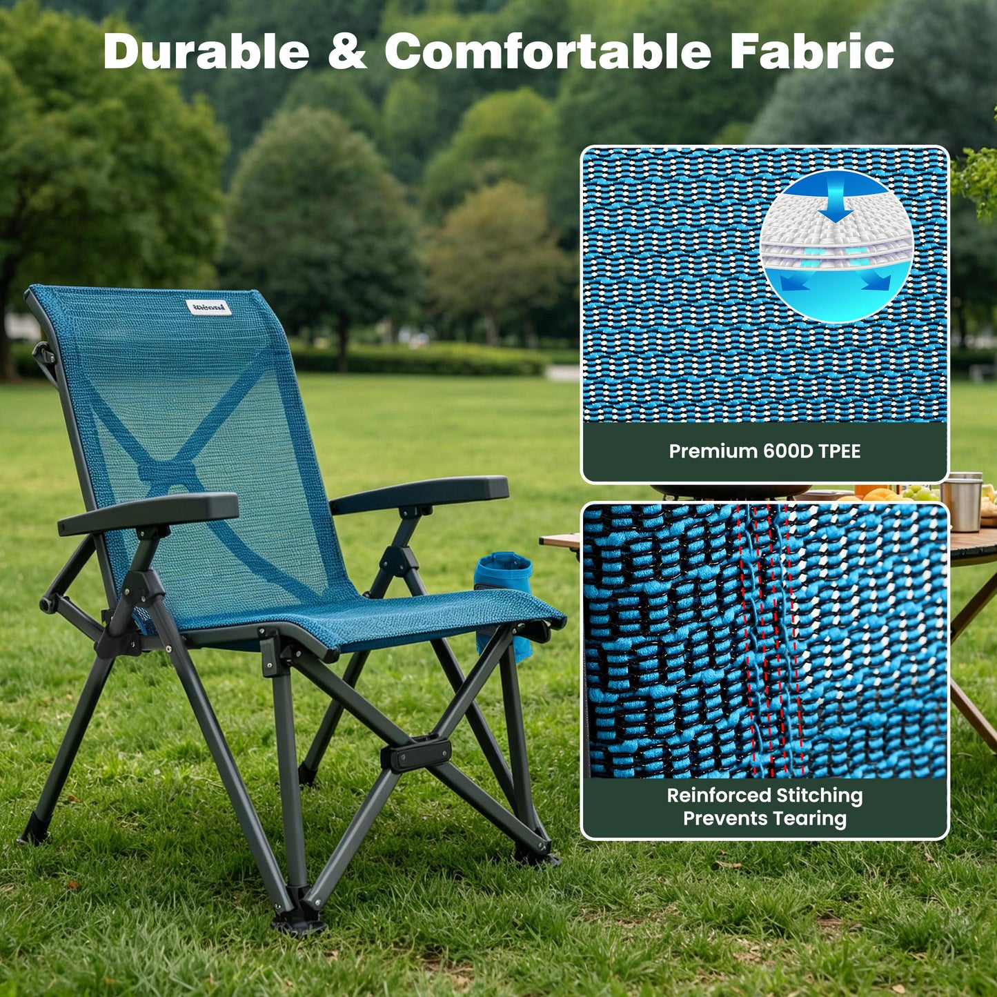 SUNNYFEEL Folding Camping Chair Heavy Duty Ergonomic Chairs Support 500lbs with Adjustable Breathable High Back Support and Cup Holder, Aluminum Frame for Fishing, Camp, Beach, Lawn, RV, Patio