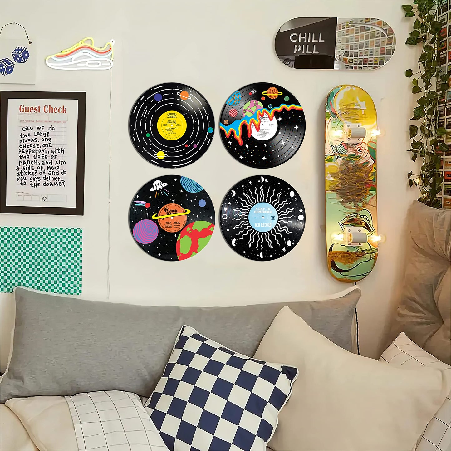 HK Studio Hippie Decor, Posters for Room Aesthetic - Record Decor, Music Themed Party Decorations, 4pcs 12"