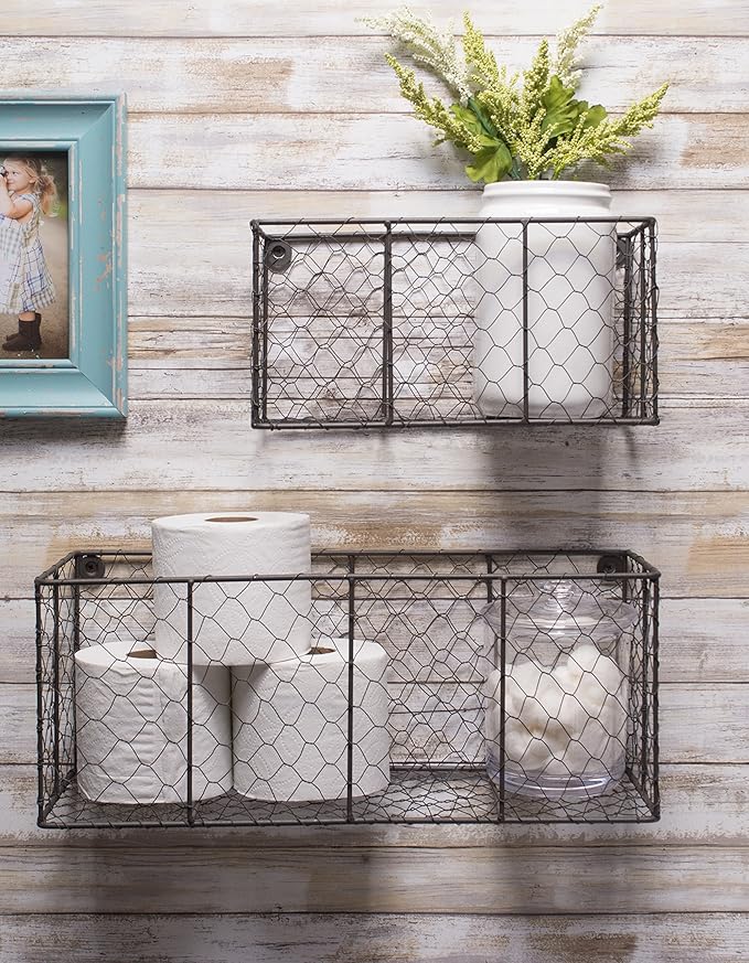 DII Chicken Wire Collection Farmhouse Vintage Wall Baskets, Small Basket