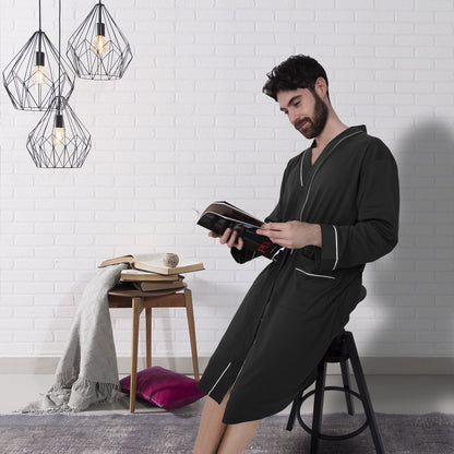 NY Threads Luxurious Men's Knit Robe Cotton Blend Dressing Gown, X-Large, Black