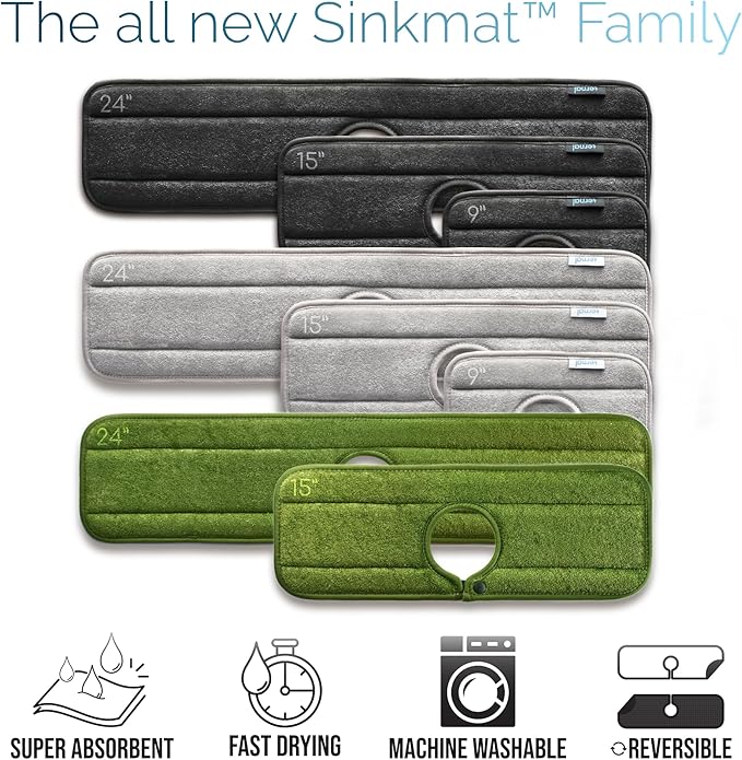 Ternal Original SINKMAT 24in XL Faucet Splash Guard Extra Long Microfiber Sink