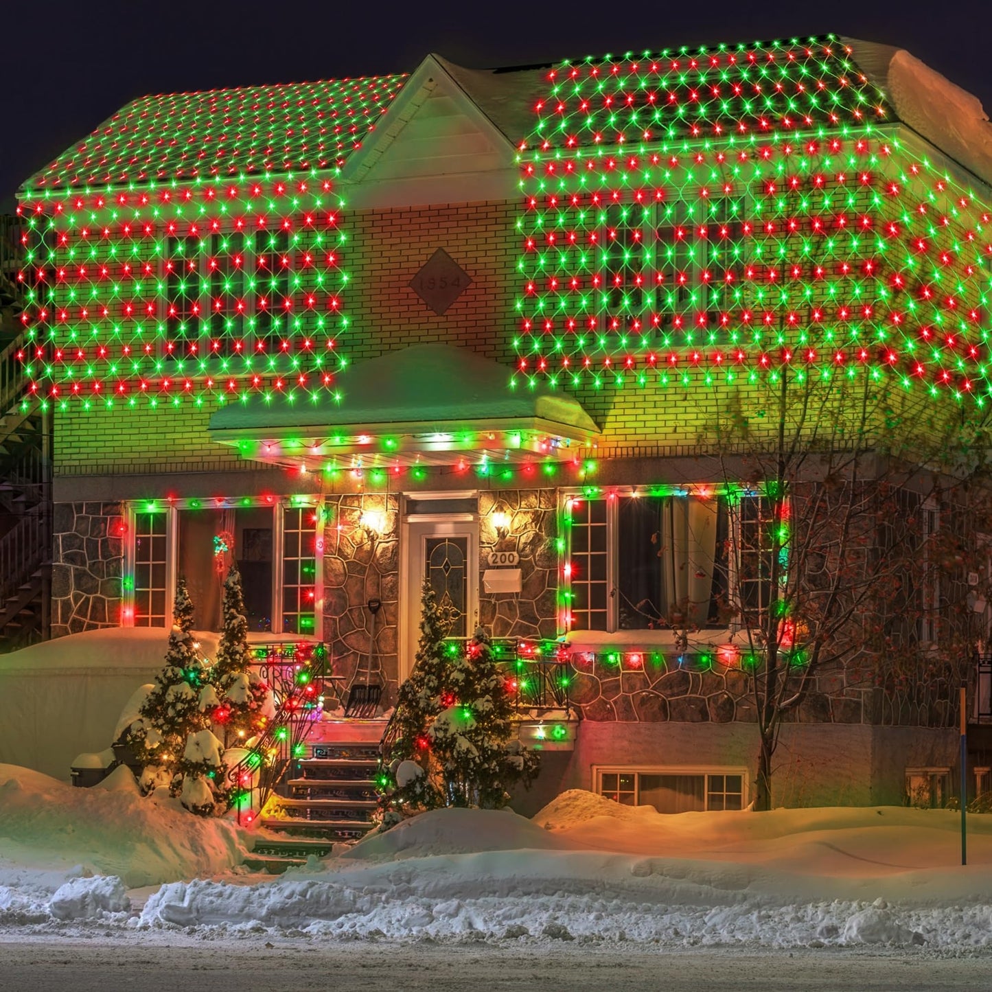 198 LED 9.8 FT*6.6 FT Net Lights Plug in, 8 Lighting Modes Mesh Light Connectable, Waterproof Christmas Net Lights Outdoor for Bushes, Wedding, Holiday, Garden, Xmas Tree Decorations(Red and Green)