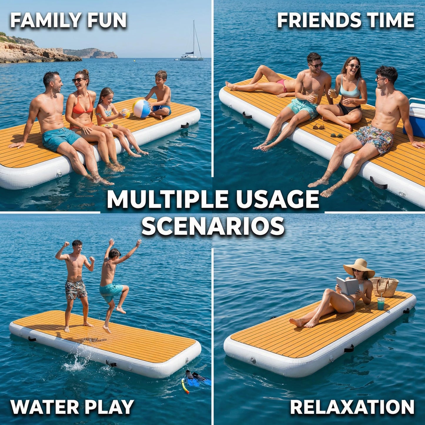 FluxionX Inflatable Dock Platform, 9'10" x 3'3" x 6" PVC Floating Water Platform with Non-Slip EVA Surface for Boats, Yachts, Jet Skis & Lake Leisure, Pump, Carry Bag & Repair Kit