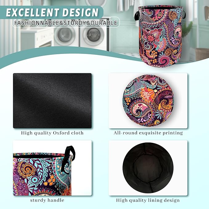 Mandala Paisley Laundry Hamper Retro Boho Colorful Laundry Basket