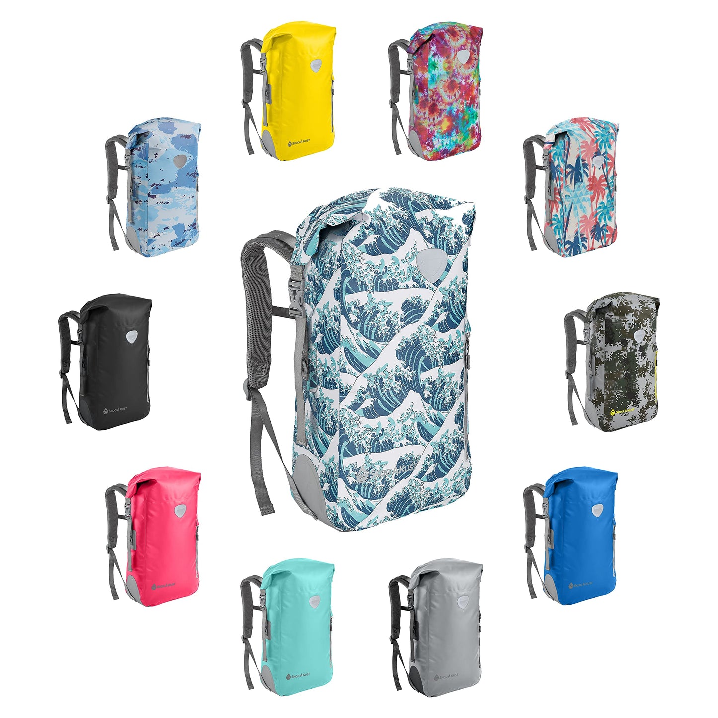 Skog Å Kust BackSak Heavy Duty Waterproof Backpack - Gear Bag for Sports, Travel, & More - 35L Waves