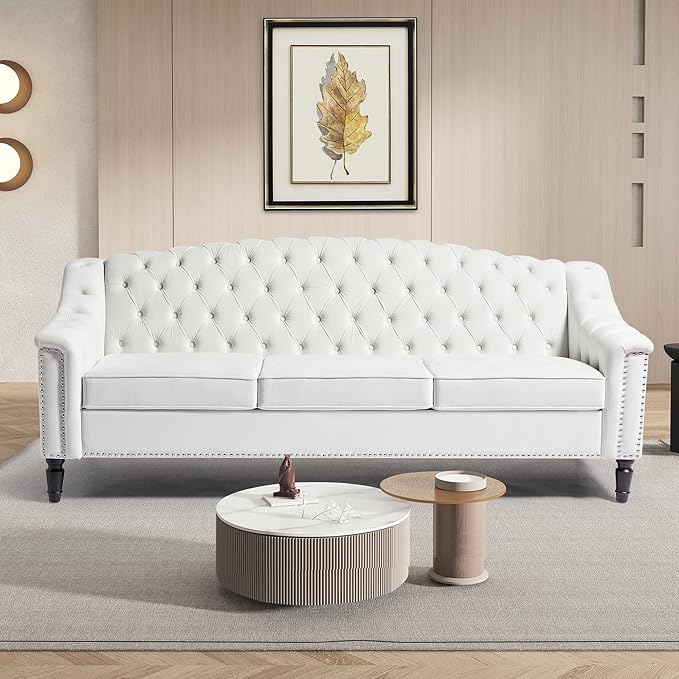 LEVNARY Mid-Century Modern Velvet Sofa, Chesterfield Couch Sleeper Settee