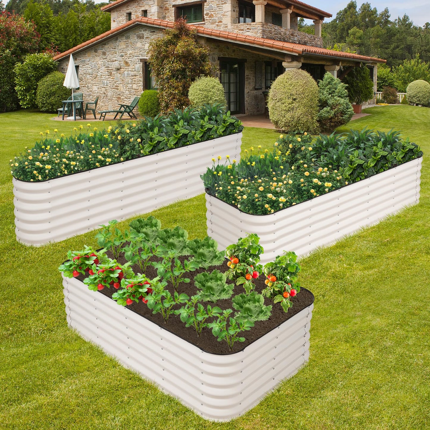 GoCampDriect 4 in 1 Raised Garden Bed - 5x3x1.4ft Galvanized Raised Garden Boxes Outdoor Corrosion Resistant | Variable Shape 6x2x1.4ft Metal Raised Garden Beds for Planting Vegetable, Fruits,Flower
