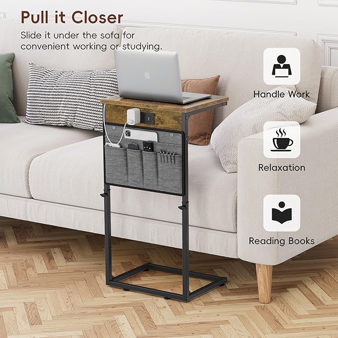 Vagusicc C-Shaped End Table Set of 2, Adjustable Height Side Table