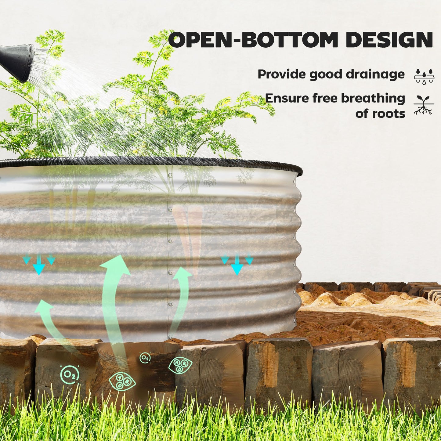 Outsunny Galvanized Raised Garden Bed Set of 2, Planters for Outdoor Plants with Safety Edging, Easy-to-Assemble Stock Tanks for Growing Flowers, Herbs and Vegetables, 3' x 3' x 1.4', Silver