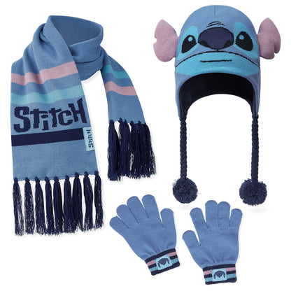 Disney Stitch Girls Beanie Scarf Teenagers Kids Gloves Winter Accessories School Travel Stitch Gifts, Choose from Sets (Blue Stitch 3 Pcs)