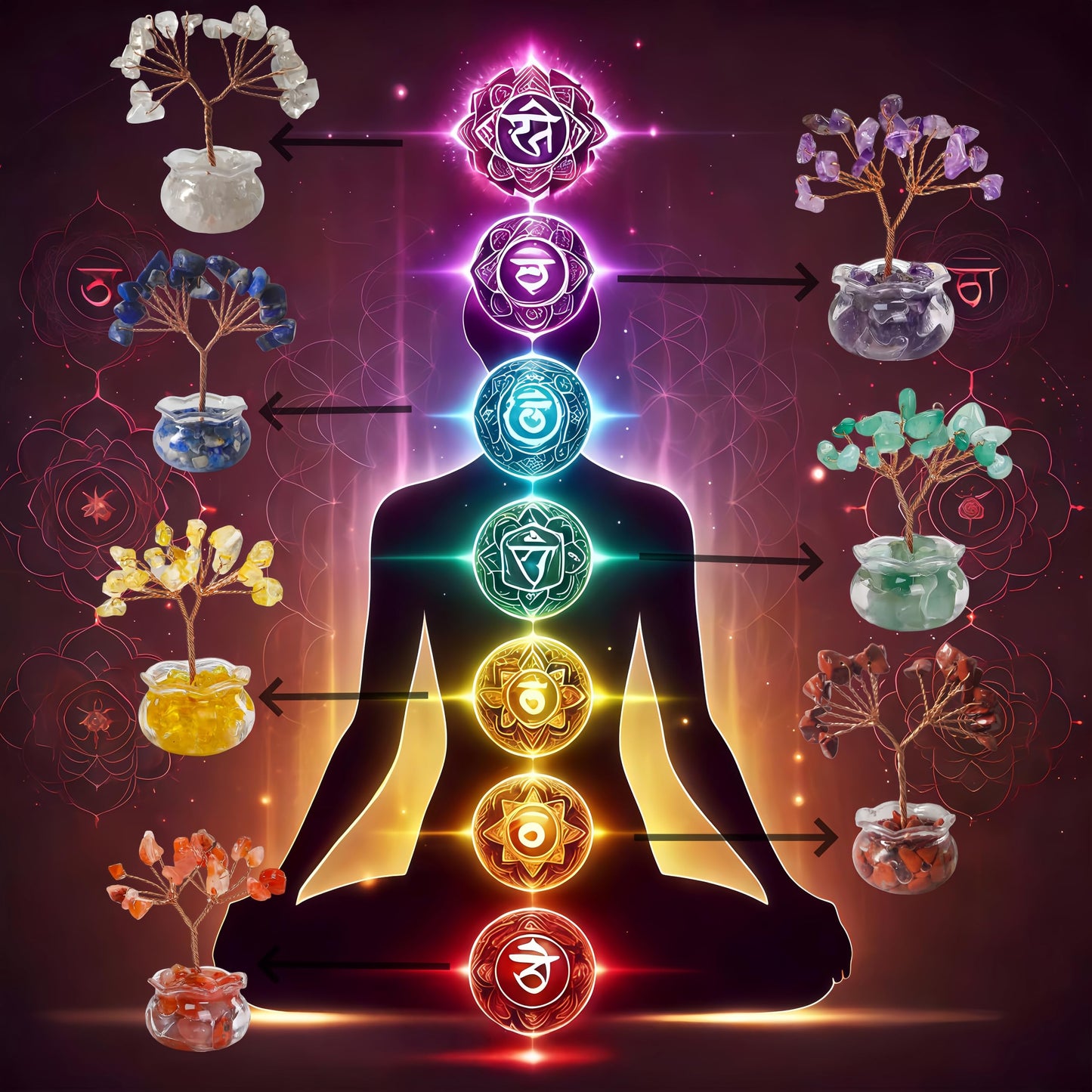 DUKIZA Crystal Tree Home Decor,12PC Crystal Tree Set of Life, mini Crystal Trees Chakra Decor for Home, 7 Chakra Gemstone Tree Crystals Decorations Suitable for Any Place (12PC style1)