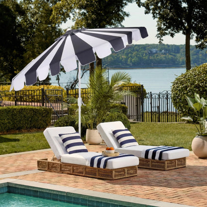SAFAVIEH Outdoor Patio Furniture Collection – Meze 9 Ft Crank Patio Umbrella, Navy Stripe & White Pole, Market Umbrella with Crank Lift (PAT8023B)