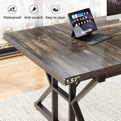 LITTLE TREE 70.8-Inch Large Executive Desk, Extra Long Computer Office Desk Workstation, Modern Simple Style Laptop Table, Sturdy Wooden Writing Workstation for Home Black Oak