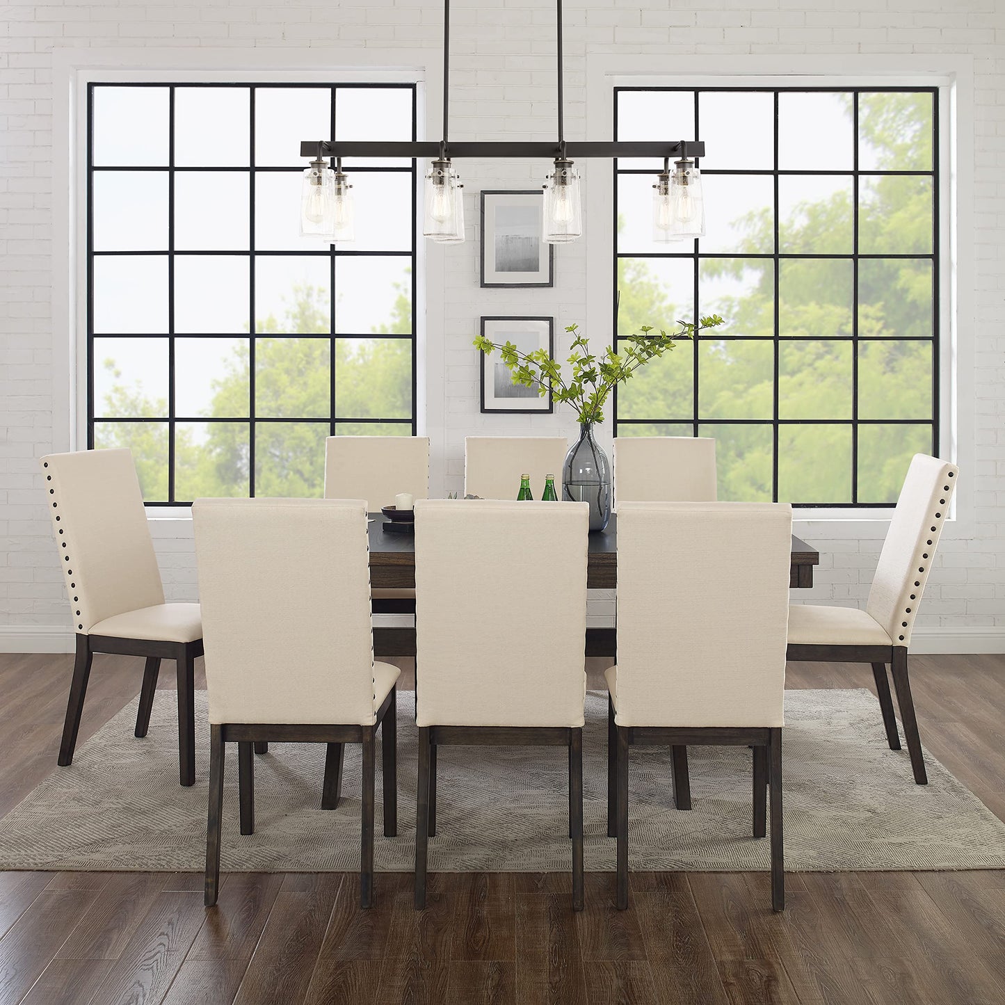 Crosley Furniture Hayden 9-Piece Modern Farmhouse Dining Table Set for 8 with Parsons Chairs, Slate