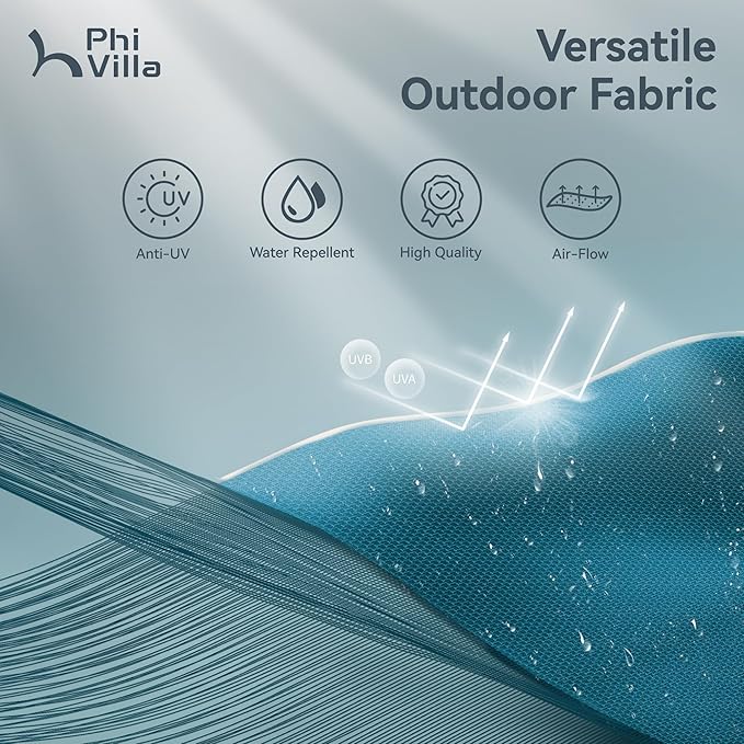 PHI VILLA 13ft Patio Umbrella with Solar-Powered 120 PCS LED Color-Changing Lights, Triple-Head Large Rectangle Umbrella Outdoor Patio for Table with Crank Lift,Cyan(No Base)
