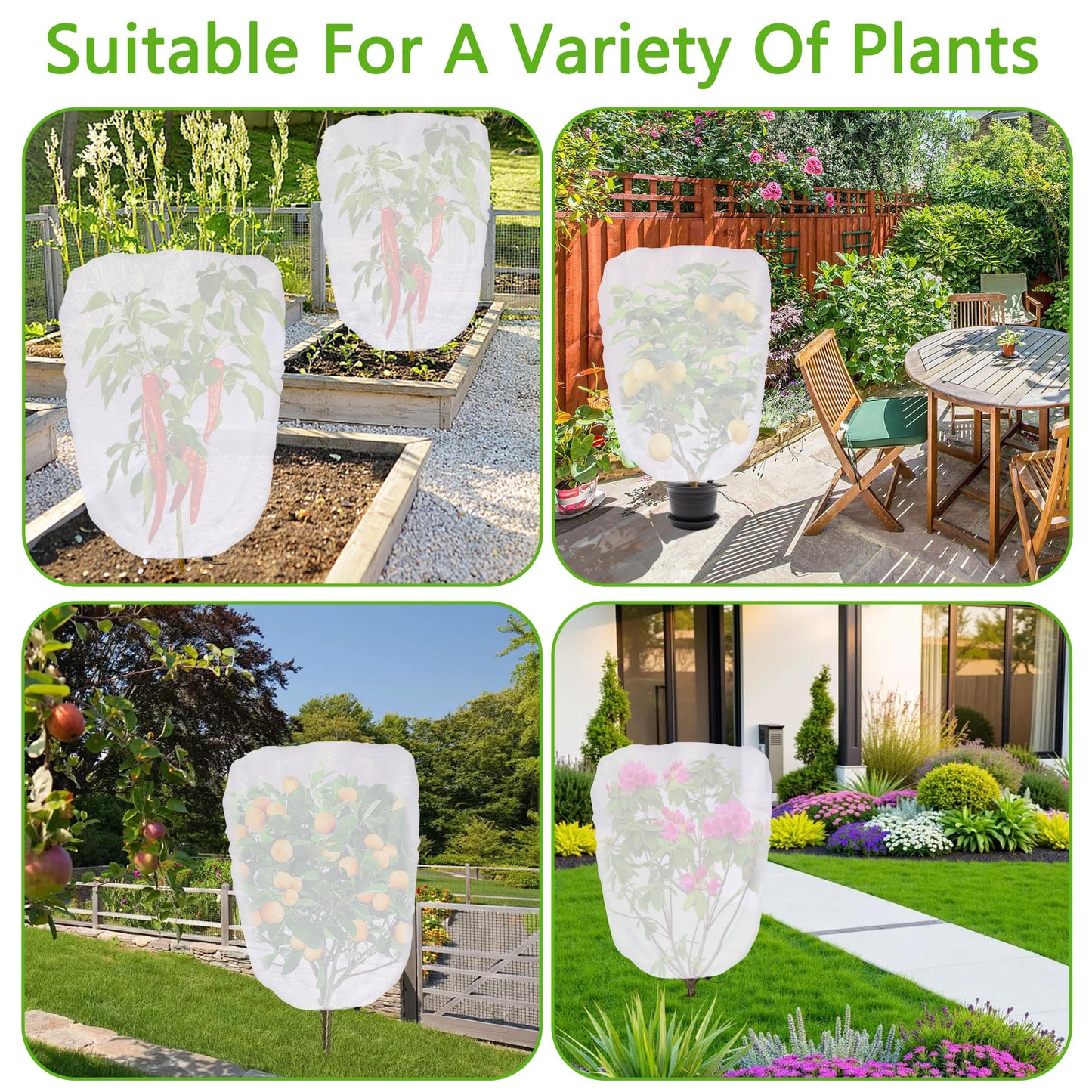 DECOHS 2 Pcs Garden Plant Shade Cover with Drawstring, 3.3 x 2.6 Ft Garden Shade Sun Protection Plant Covers, White Light Refraction Fruit Tree Sunshade Cloth for Protect Plants from Direct Sunlight