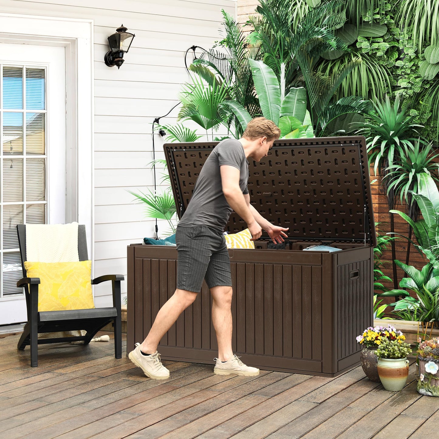YITAHOME 320 Gallon Extra Large Deck Box, Double-Wall Resin Outdoor Storage Box with Flexible Divider for Patio Cushions Pool Supplies Garden Tools, 1000lbs Load Capacity, Lockable&Waterproof (Brown)