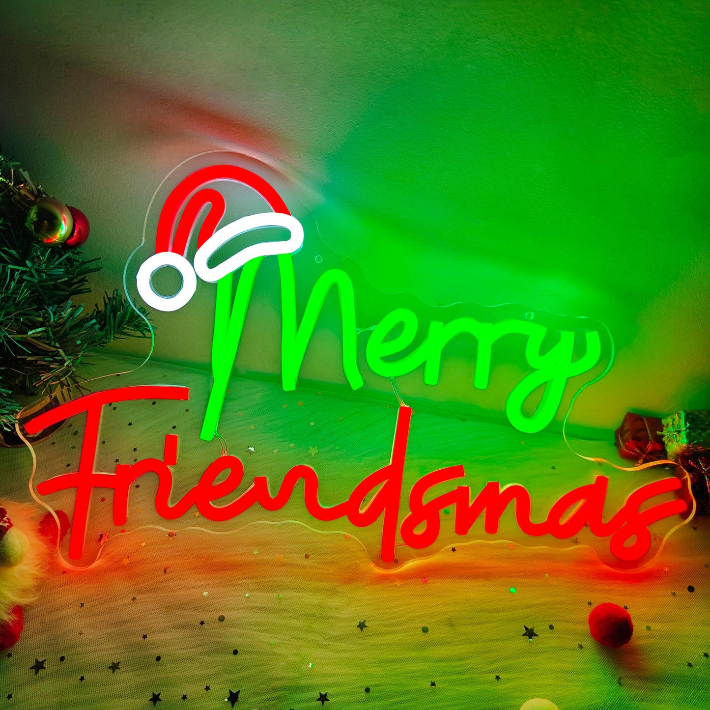 FuugZze Christmas Neon Signs Merry Friendsmas Neon Lights Christmas Led Signs for Bedroom Wall Dimmable Merry Friendsmas Light Up Signs for Friends Party Decorations Party Gift