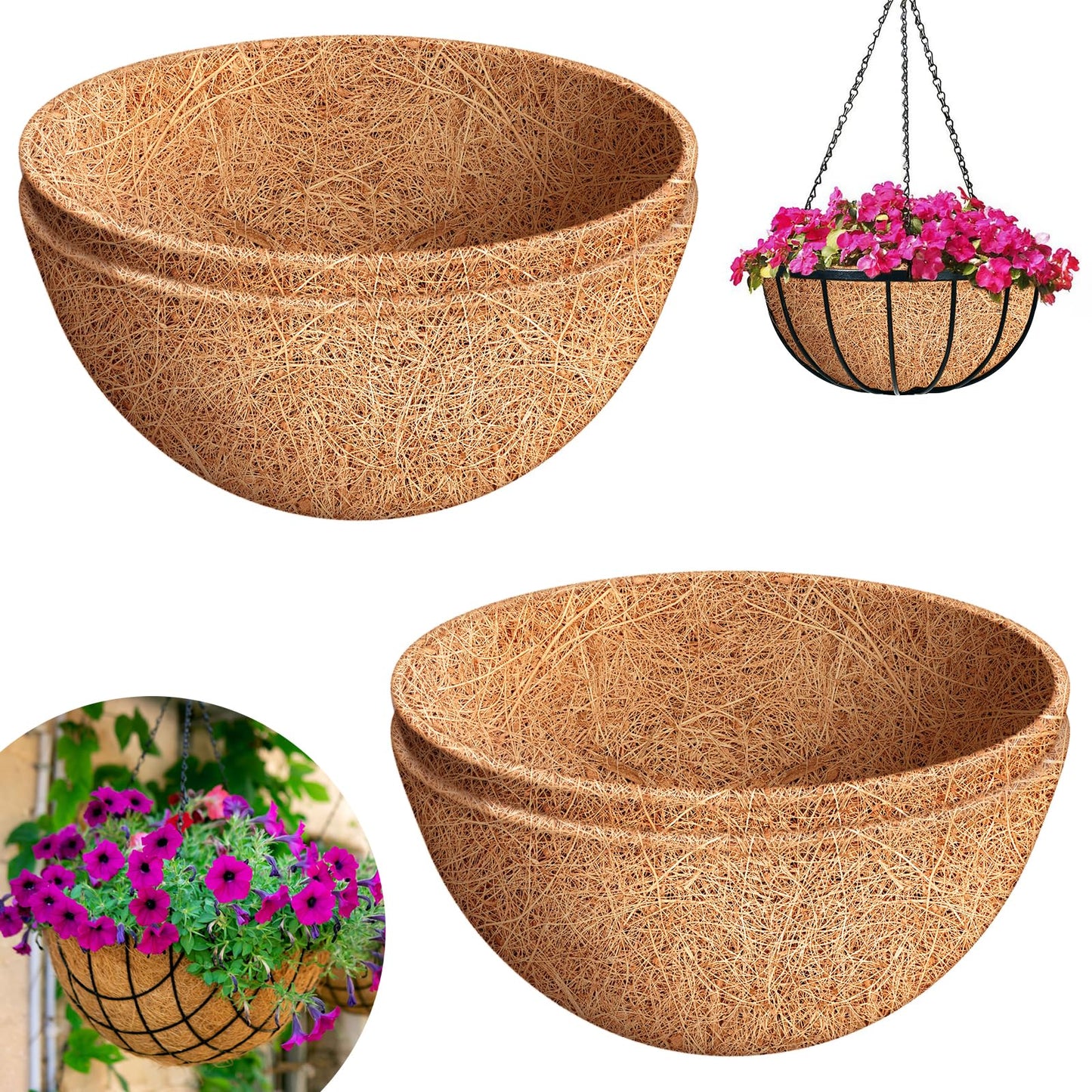 Riare 4 Pack 20 Inch Round Coco Liners Replacement, 100% Natural Coconut Coir Liners for Hanging Baskets, Garden Flower Vegetables Planter Pot, Window Box, Fence, Decks