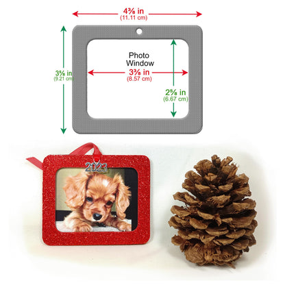 2024 Photo Ornaments for Christmas Tree, Sparkly Glitter Christmas Frame Ornament, Easy-Load Magnetic Design, Includes Satin Ribbon with Silver Charm Plus Photo Protector, Round, Blue