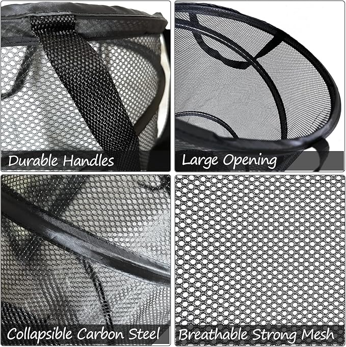 BATTOO 2 Pack Black X-Large Collapsible Laundry Basket Foldable Mesh Pop Up