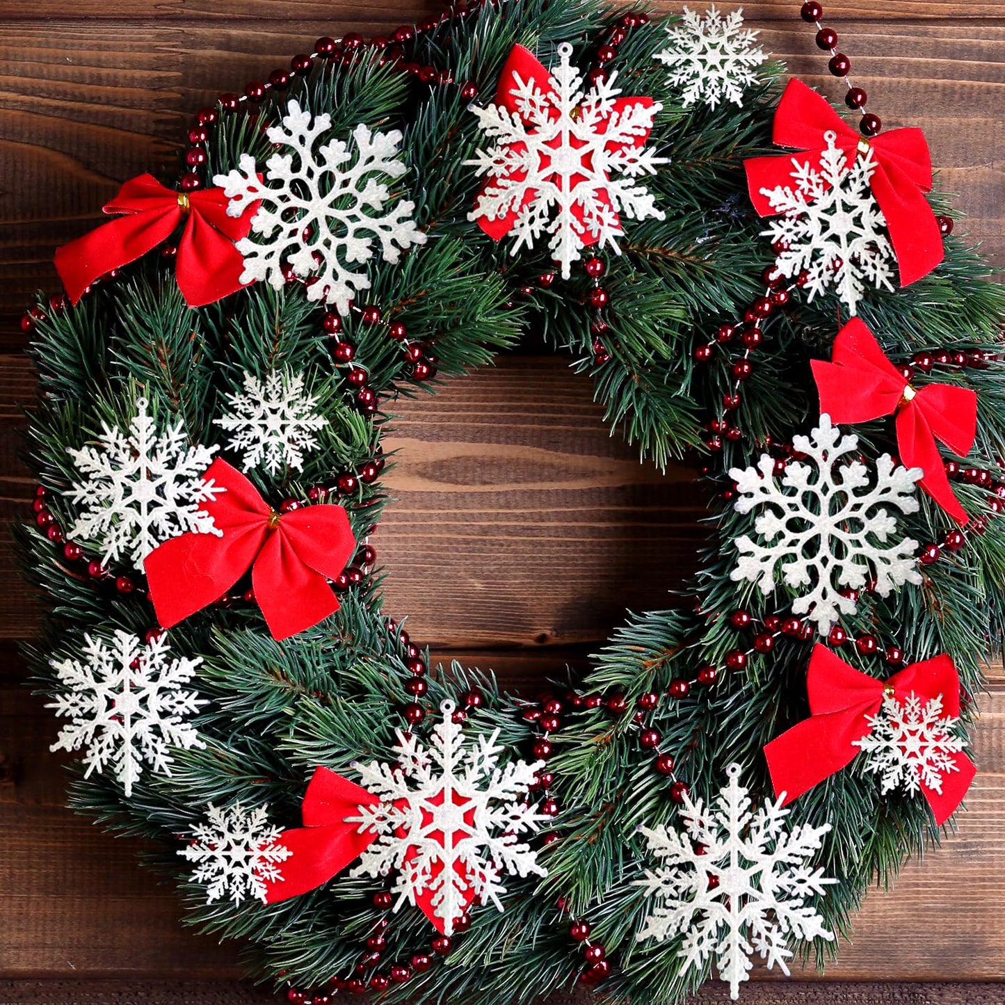 36 Pack White Snowflake Ornaments Plastic Glitter Snow Flakes Ornaments for Winter Christmas Tree Decorations Size Varies Craft Snowflakes