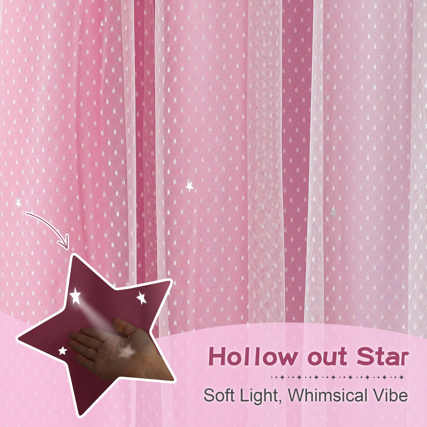 MYSKY HOME Pink Blackout Curtains for Girls Bedroom Decor Living Room, Hollow-Out Stars Grommet Window Ombre Curtain for Nursery Kids Room, W34 X L90 Inches Long, 2 Panels Set