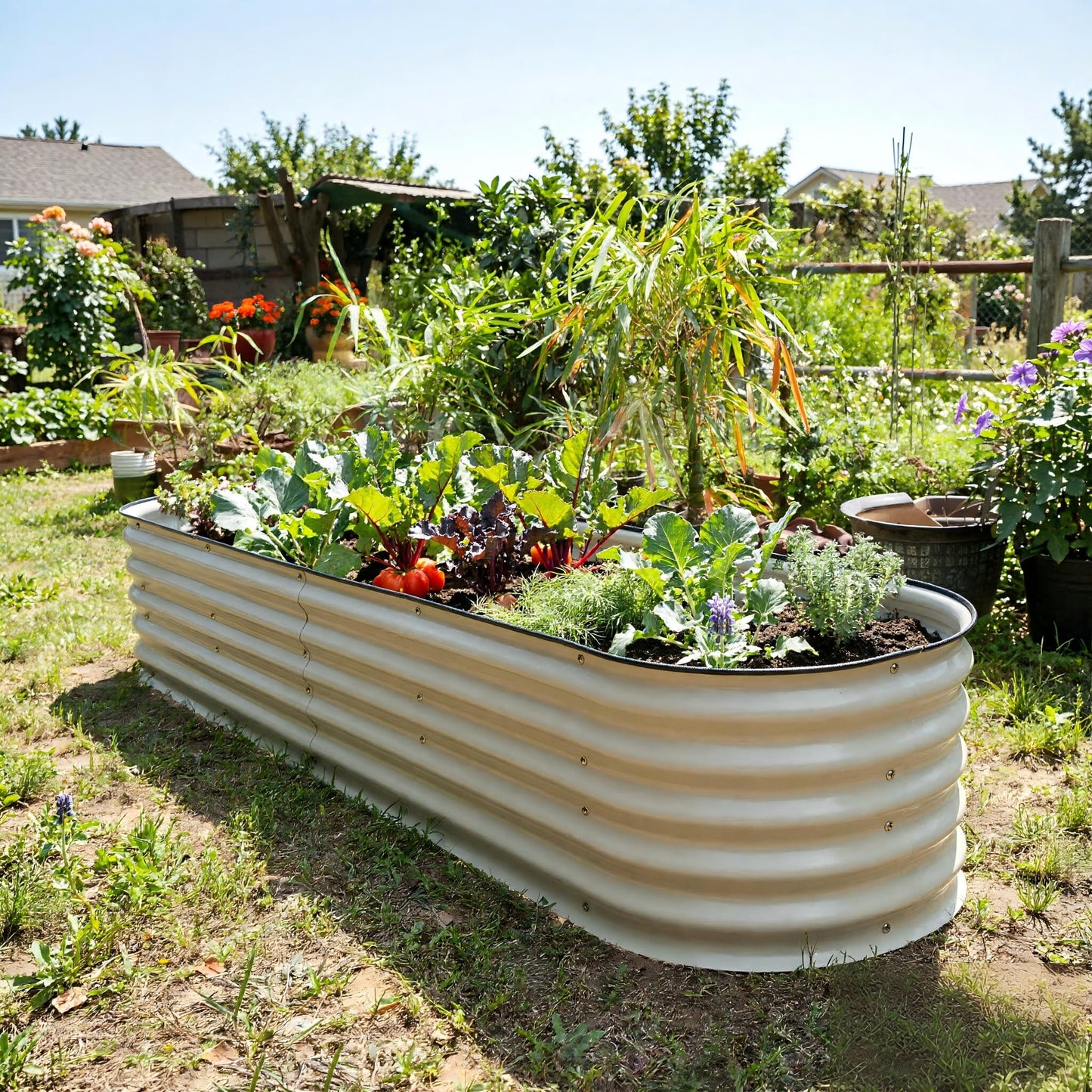 FarmGeo Raised Garden Bed Kit 8 x 2 x 1.4 ft, 9-in-1 Modular Metal Raised Garden Bed Outdoor, Powder-Coated Galvanized Planter Box for Vegetables, Herbs and Flowers (Cream White)