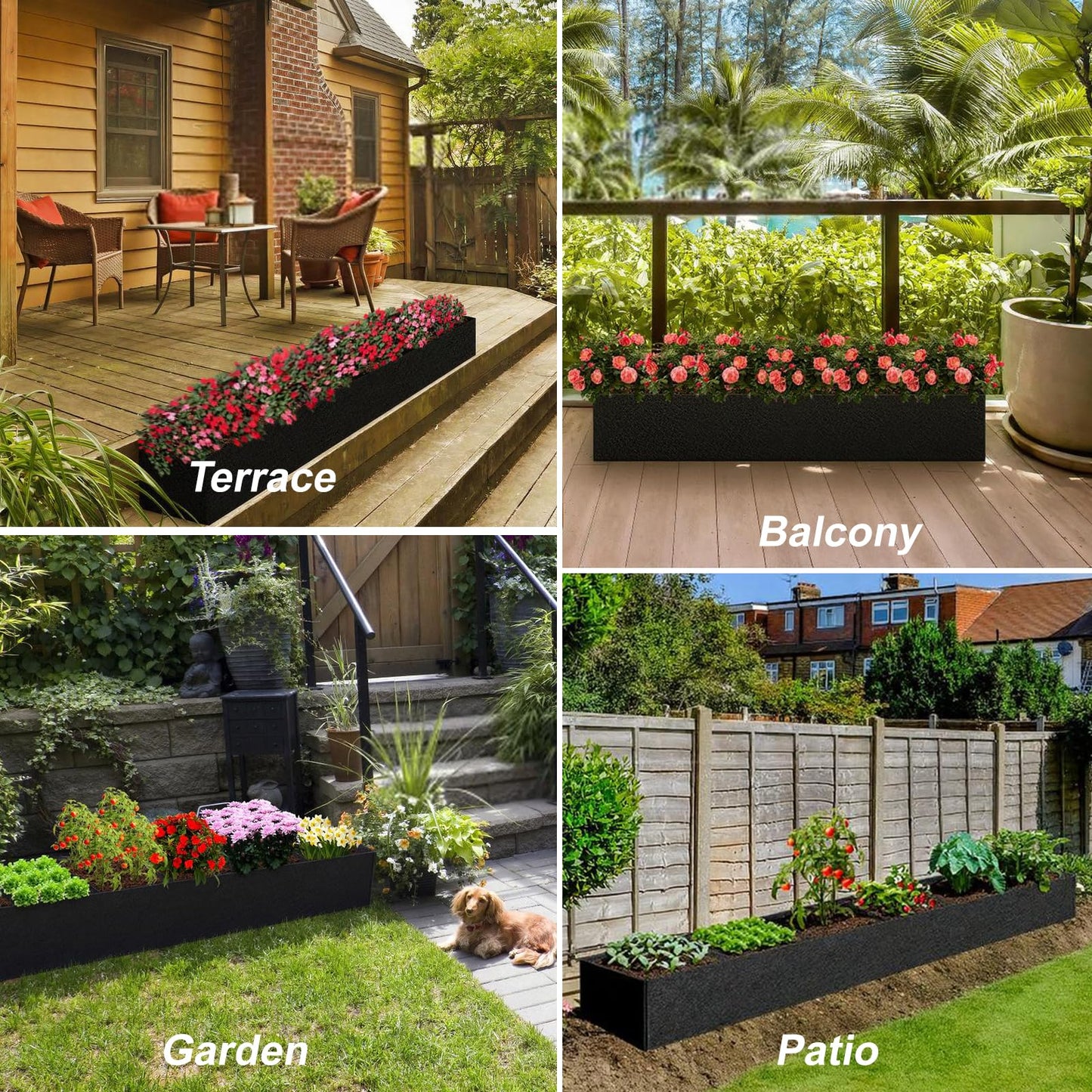 2PCS 12x2x1ft Fabric Raised Garden Bed Outdoor Patio 6 Grids Raised Planter Box Fabric Planters Grow Bags Rectangle Cloth Pots Potato Tomato Strawberry Garden Bed for Growing Vegetables Flower Herb