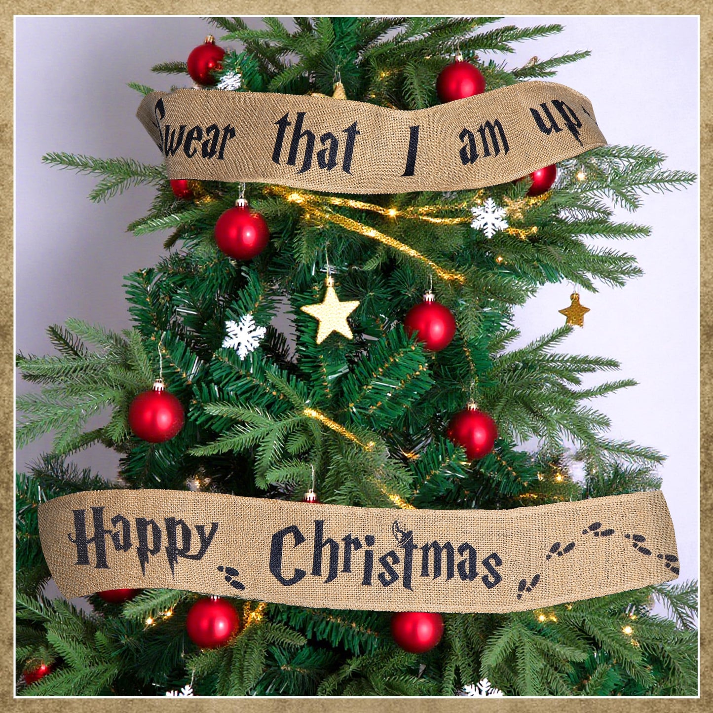 Mizelu 2 Pcs 62''x 4'' Christmas Tree Burlap Ribbon Garland, Wizard Burlap Ribbon Tree Decoration, Xmas Rustic Burlaps Ribbon Decor for Christmas Winding Hanging Home DIY Craft