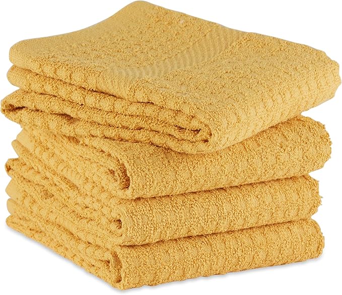 DII Basic Terry Collection Waffle Dishtowel Set, Solid Mustard, 4 Piece