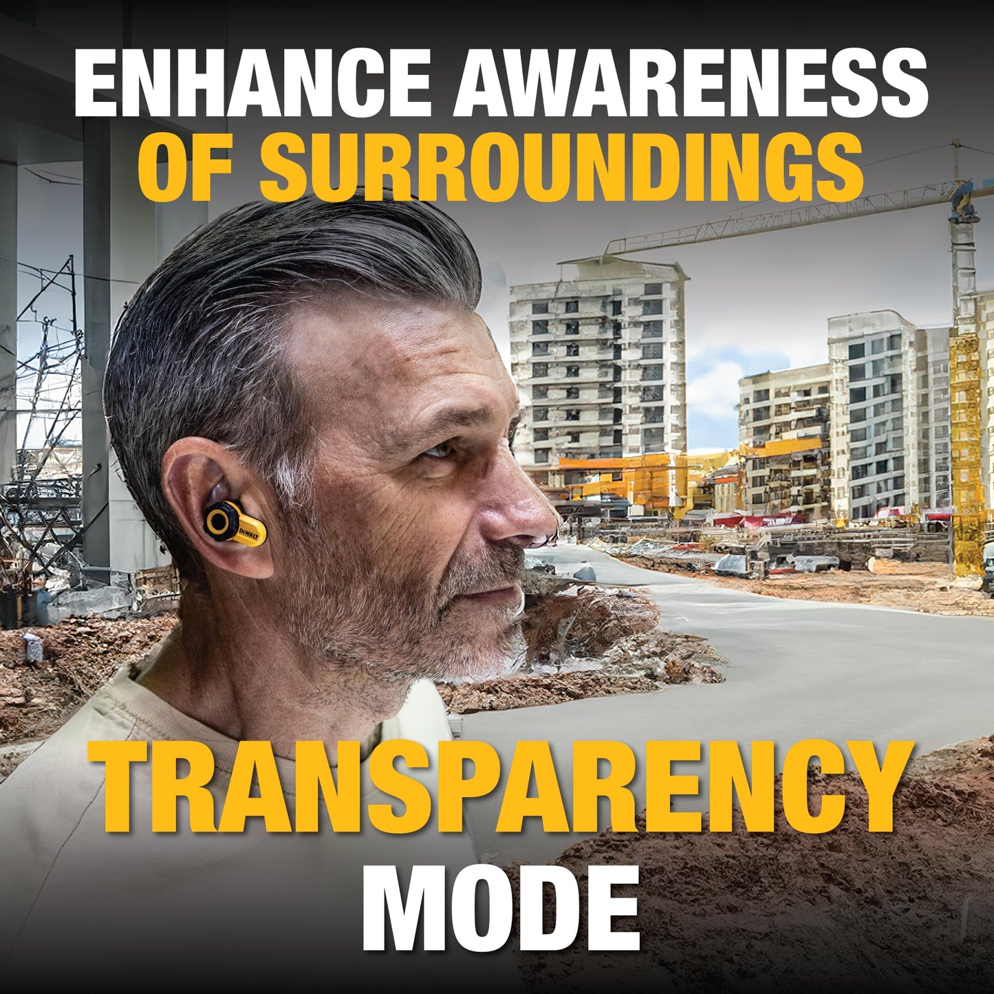 DEWALT Heavy Duty Bluetooth Jobsite Pro X2 ANC True Wireless Earbuds, Active Noise Cancelling Work Earbuds, Turn Dial Controls, 10Hr Runtime (40+ w/Case), 4 EQ Modes, IP54