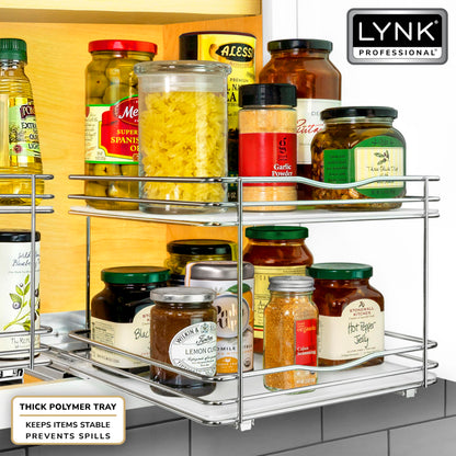 LYNK PROFESSIONAL® Pull Out Spice Rack Organizer for Inside Kitchen Cabinets - 4-1/4 inch Wide - Slide Out Drawer – Chrome Sliding Spice Cabinet Organization Shelf Racks - 2 Tier