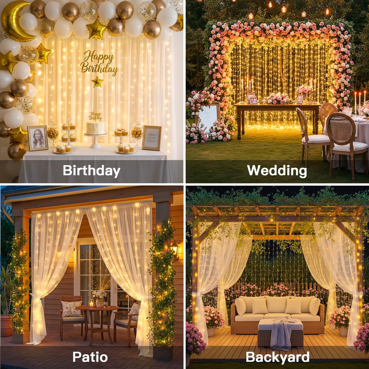 suddus Tangle-Free Curtain Lights,400 LED Connectable Hanging Lights with Hook, Waterproof Window Lights for Christmas, Dorm, Wall, Backdrop, Wedding, Party, Birthday Decor, Warm White